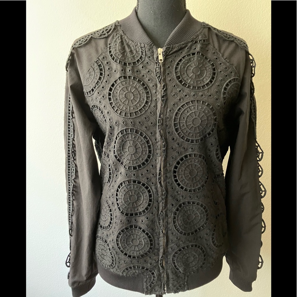 Opening Ceremony Black Broderie Anglaise Bomber Jacket Eyelet Lace $435 S/M/L
